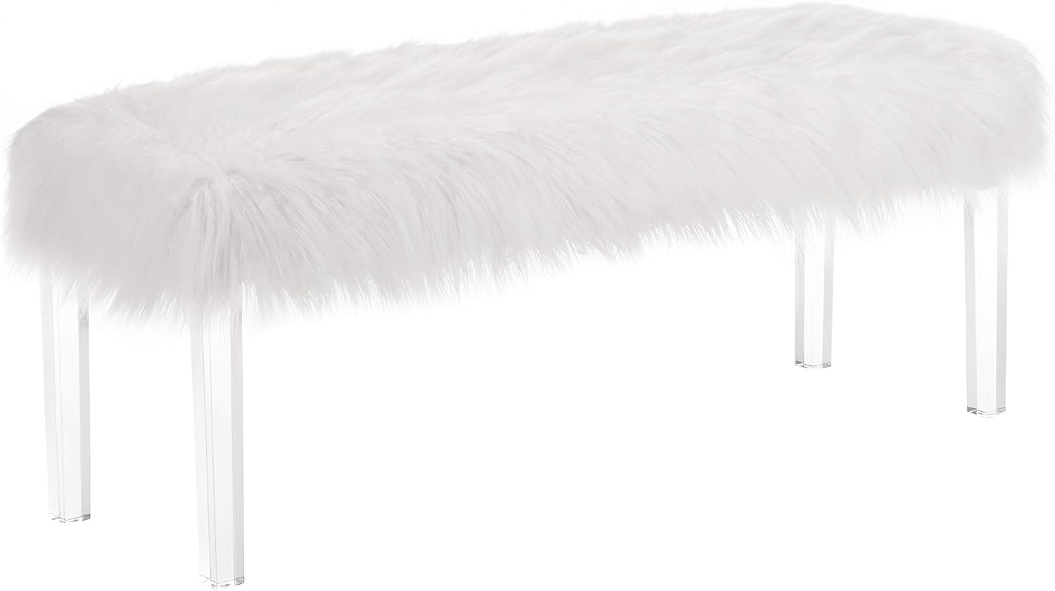 Roundhill Furniture Valley White Faux Fur Bench with Acrylic Legs