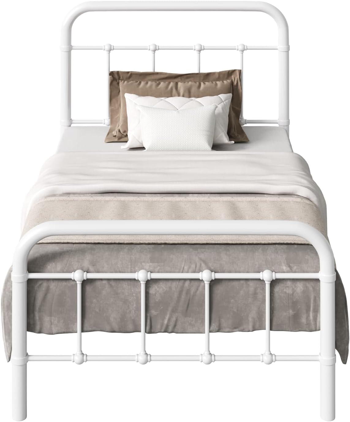 SHA CERLIN Twin Size Metal Platform Bed Frame with Vintage Style Headboard and Footboard, Heavy Duty Mattress Foundation, No Box Spring Needed, Easy Assembly, White