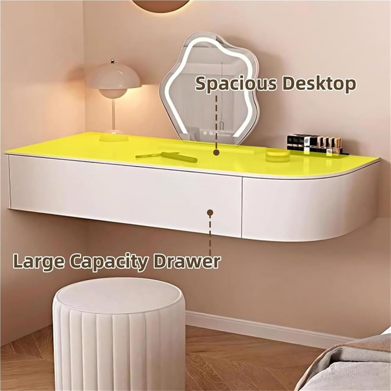 Floating Vanity Makeup Table with Drawer Wall-Mounted Dressing Table Corner Desk Small Suspended Vanity Desk Long-Lasting(Right 80cm)