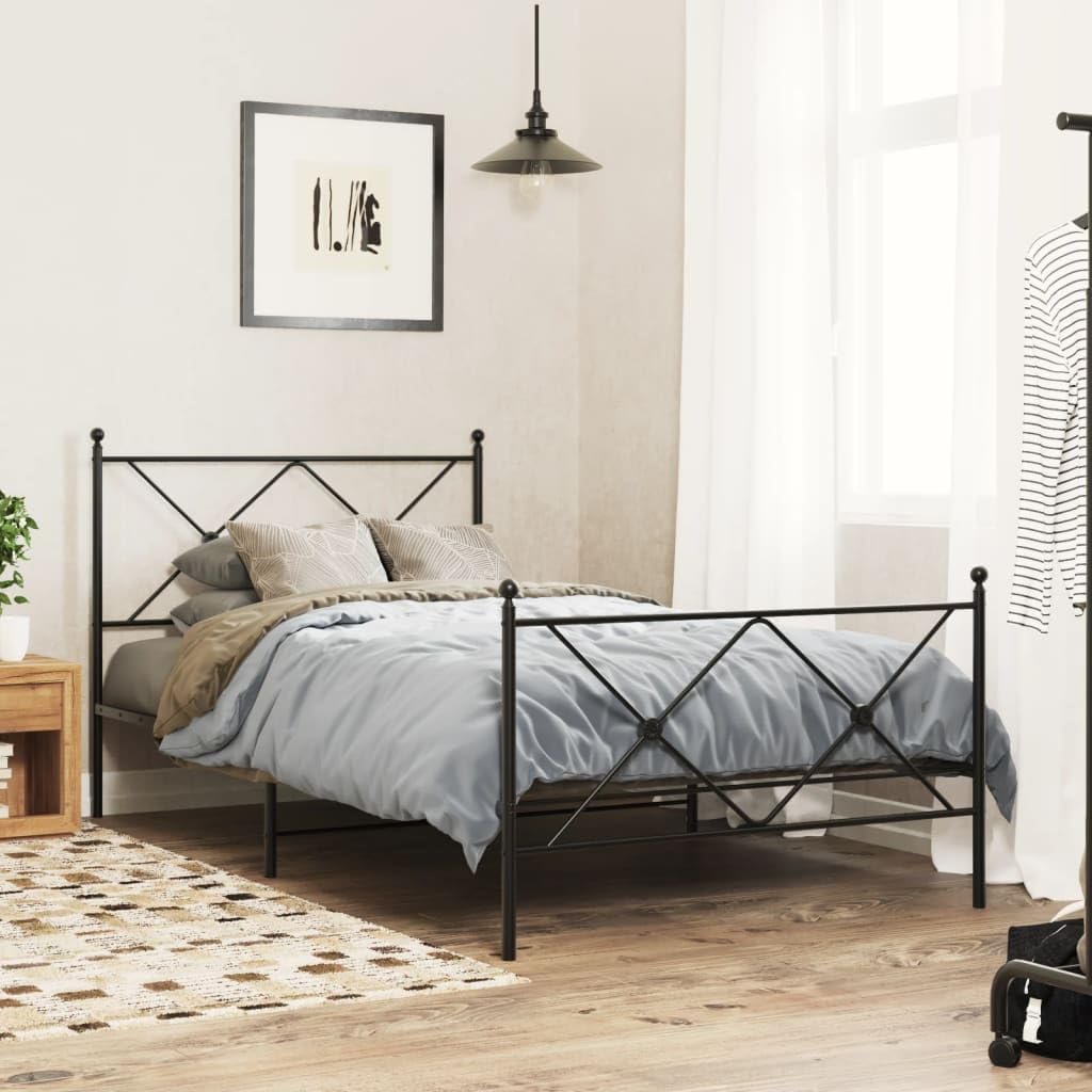 Twin Bed Frame Metal Steel Platform Bedframe with Footboard Black 39.4'x78.7' Sturdy Bed Base Underbed Storage Space for Bedroom Guest Room