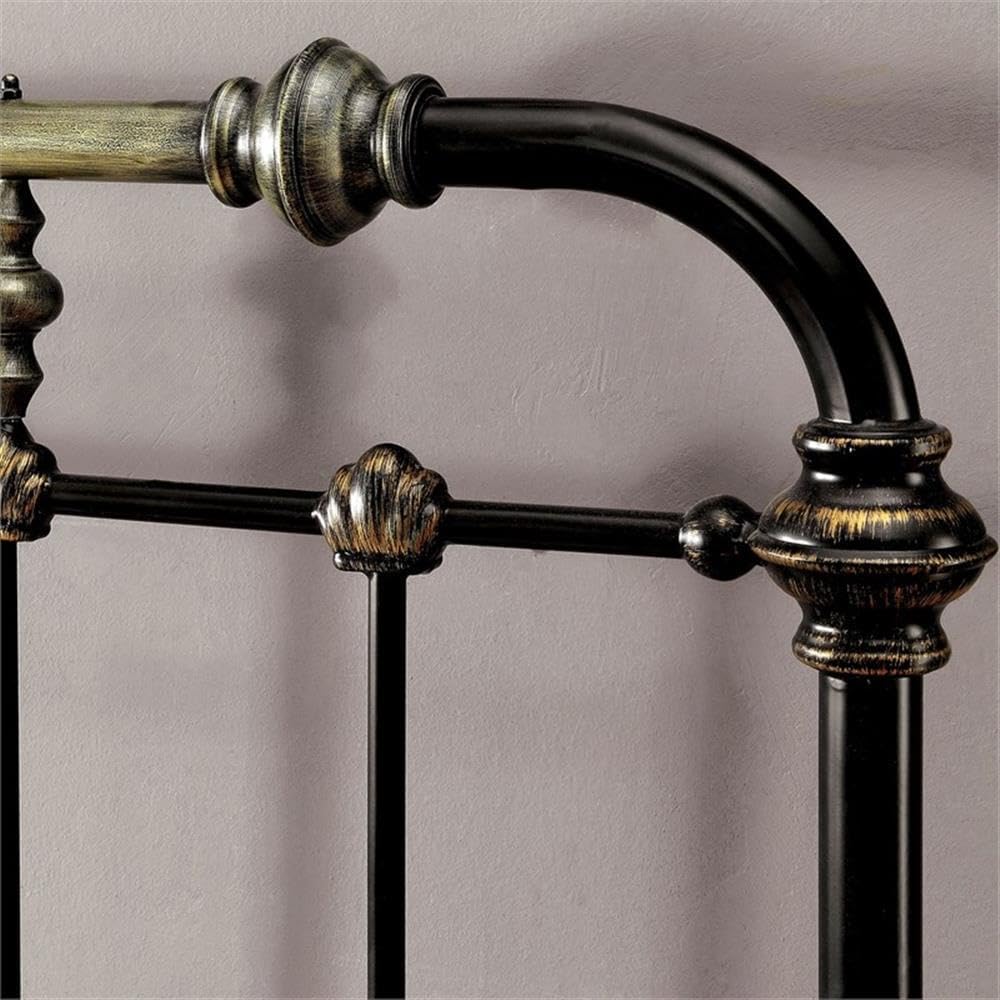 BOWERY HILL Transitional Metal Twin Spindle Bed, Antique Black Finish, Powder-Coated Steel Construction, 80.75 x 43.5 x 54.75 in, Headboard and Footboard Slats, Antique Gold Accents for Bedroom Use