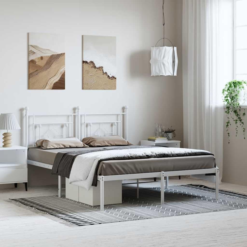 Metal Bed Frame with Headboard White Queen Platform Bed Frame 59.1'x78.7' Steel Construction Underbed Storage Space for Bedroom Guest Room