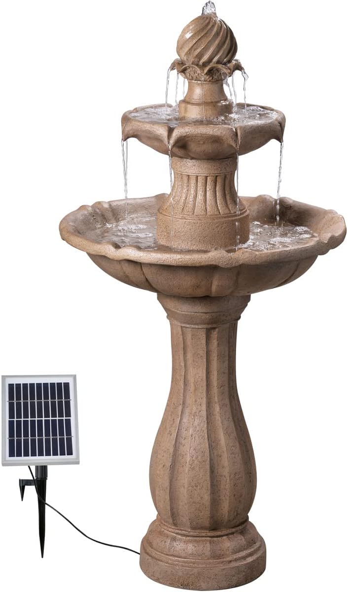 Kenroy Home 51009SNDST Frost Outdoor Solar Floor Fountain with Tan Finish, Traditional Style, 44' Height, 22' Width, 22' Depth