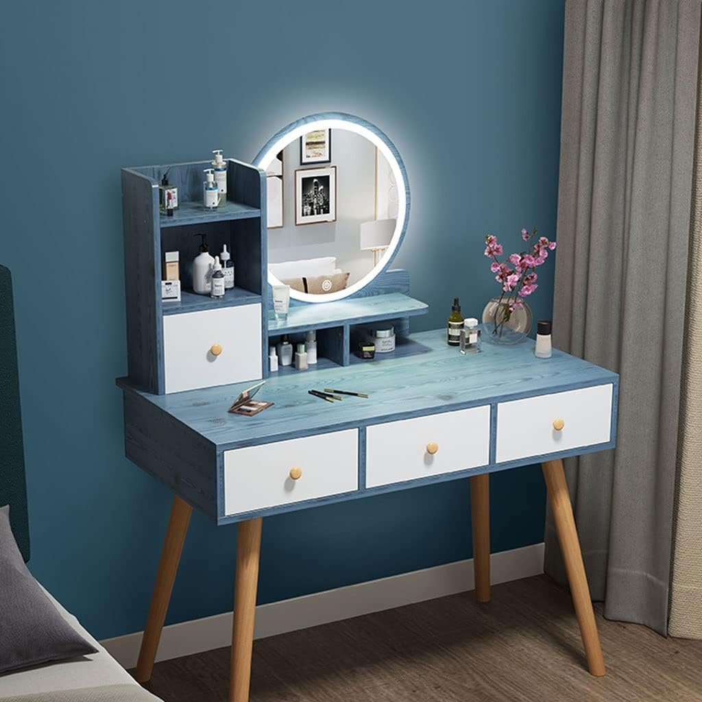 Vanity Benches Vanity Table Set with Brightness Adjustable Touch Screen Dimming Mirror, with 3 Large Drawers, with Display Stand Ladies Or Girls Dresser (Color : A, Size : 91x41x114 cm)