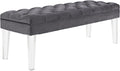 Modway Valet Tufted Button Performance Velvet Upholstered Bedroom Or Entryway Bench with Acrylic Legs in Gray