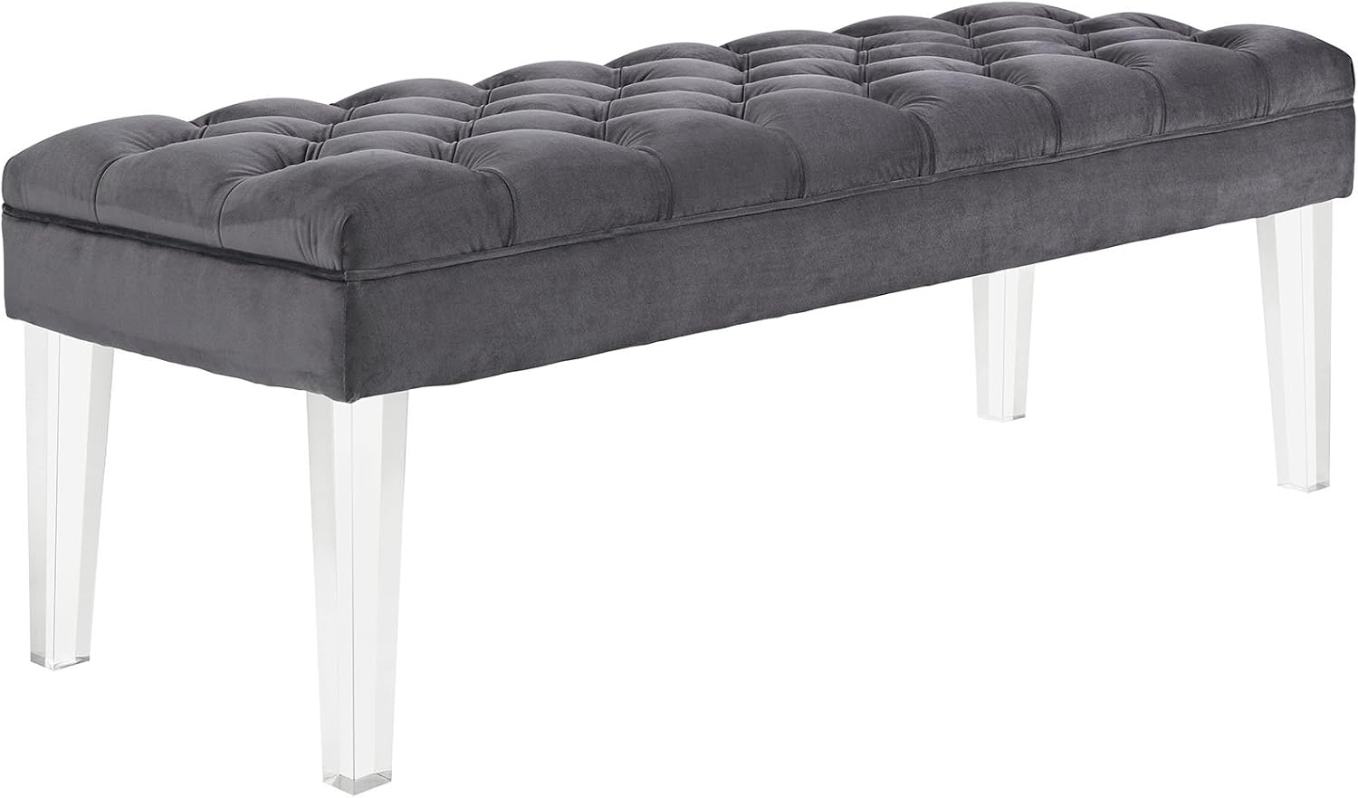 Modway Valet Tufted Button Performance Velvet Upholstered Bedroom Or Entryway Bench with Acrylic Legs in Gray