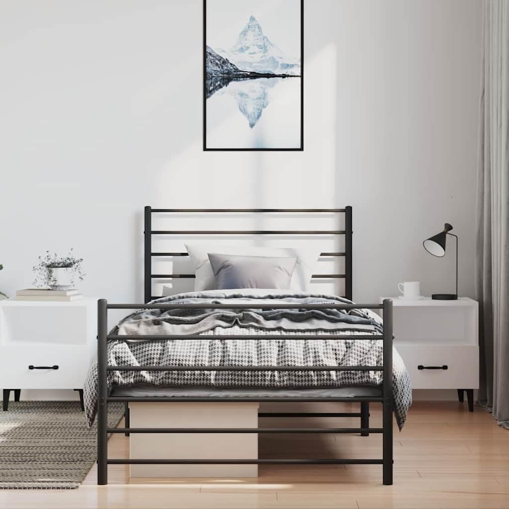 Twin Metal Bed Frame with Headboard Black Rectangular Steel Frame Underbed Storage Space Powder Coated Finish for Bedroom