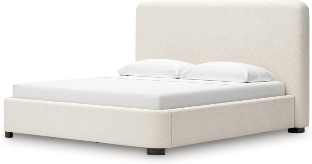 Signature Design by Ashley Whittgate Casual Stain Resistant King Upholstered Panel Bed, Solid Wood Blocking and Reinforced Side Rails for Added Strength, Foundation or Box Spring Needed, Beige