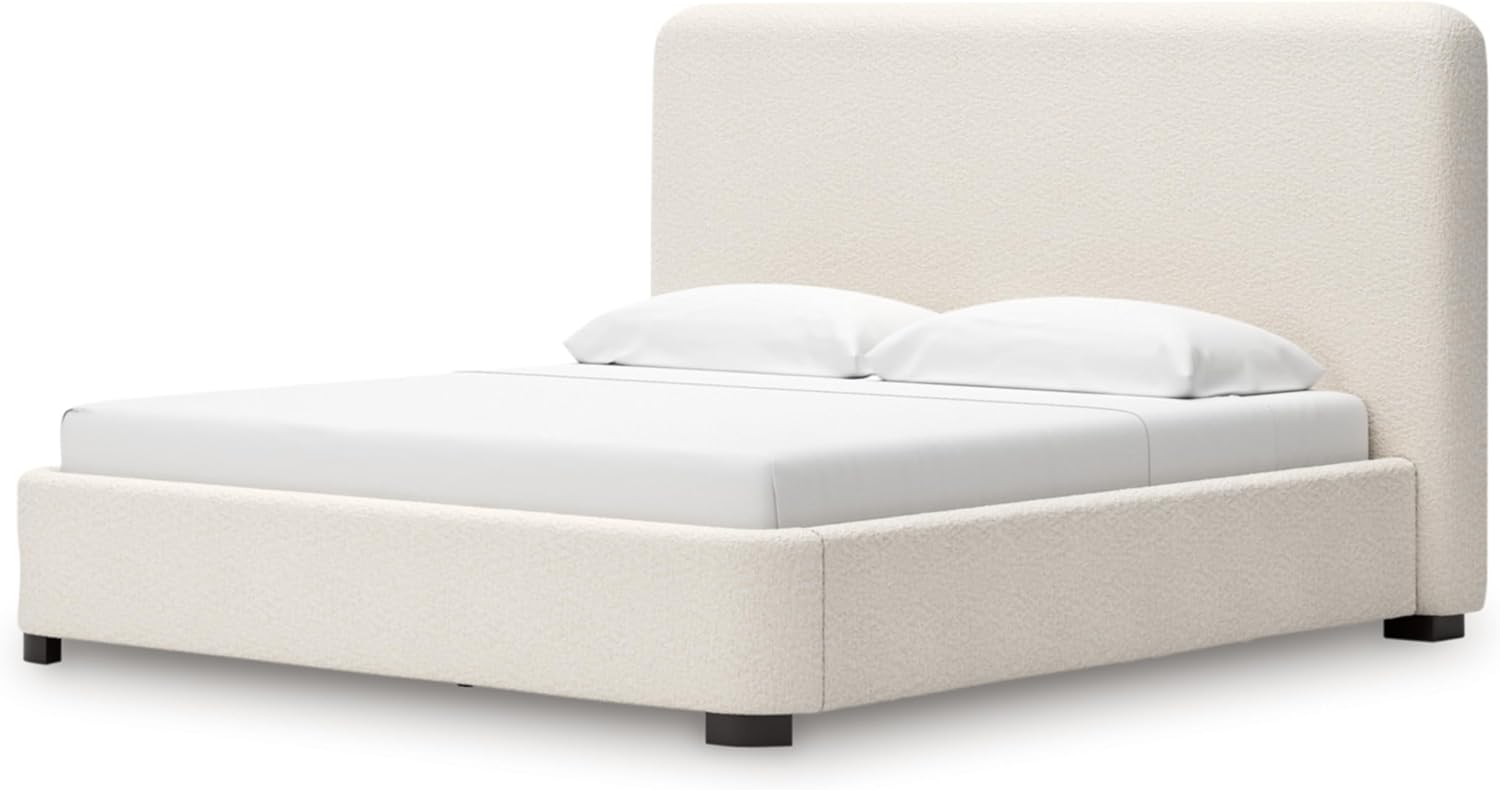 Signature Design by Ashley Whittgate Casual Stain Resistant King Upholstered Panel Bed, Solid Wood Blocking and Reinforced Side Rails for Added Strength, Foundation or Box Spring Needed, Beige