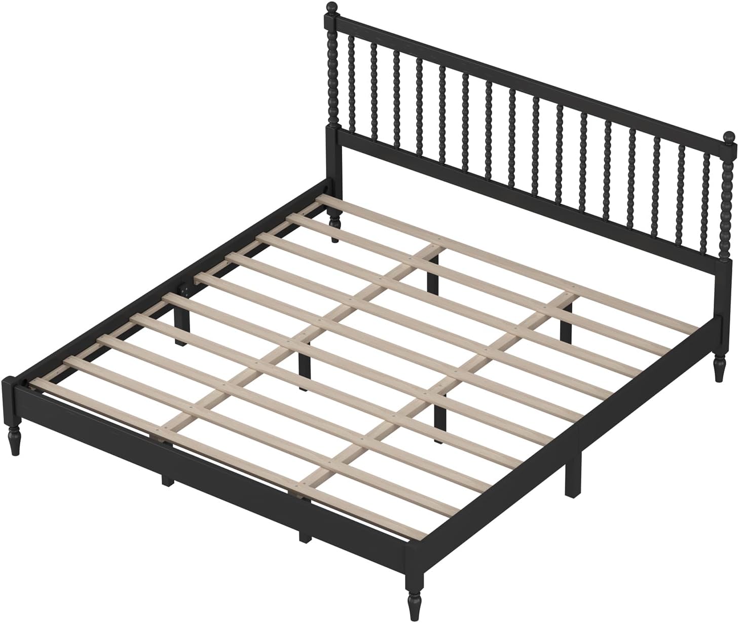Generic 3 s Bedroom Sets King Size Wood Platform Bed with Gourd Shaped Headboard with 2 Nightstands,Antique Black