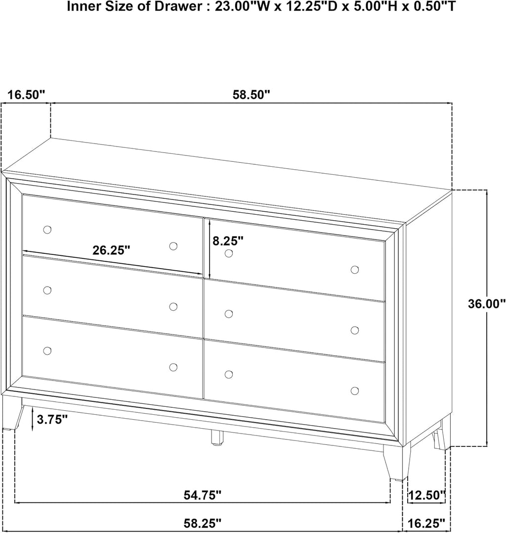 Coaster Home Furnishings Welsley Transitional 4-Piece Bedroom Set Fabric Upholstered Eastern King Size Panel Bed Frame 52-inch Headboard Walnut 223441KE-S4