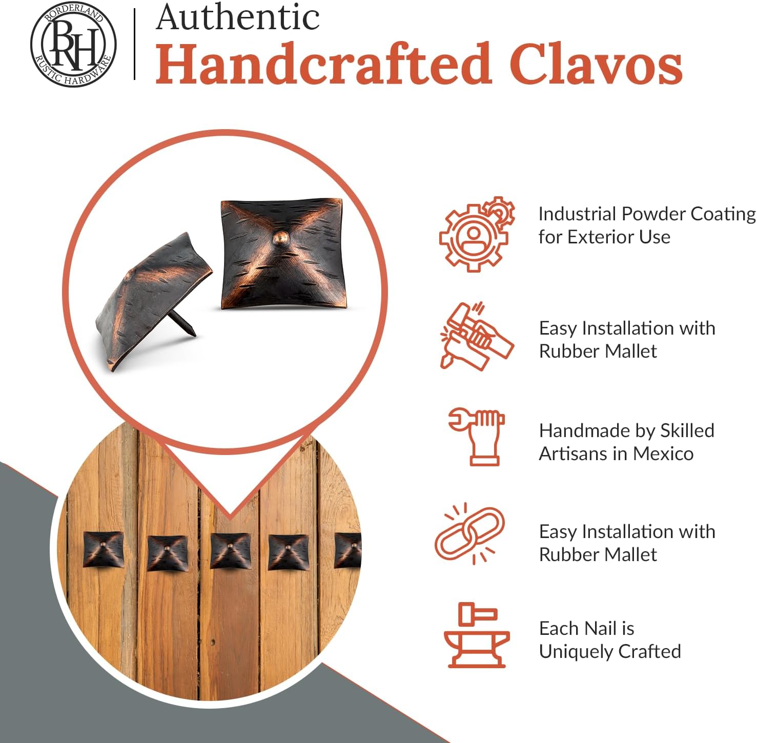 100 Pack 2' Large Square Clavos Decorative Nails – Oil Rubbed Bronze – Handmade Rustic Square Head Fasteners for Farmhouse Shutter, Barn Door, Shutters, and Gates – Ornamental Wood Accent