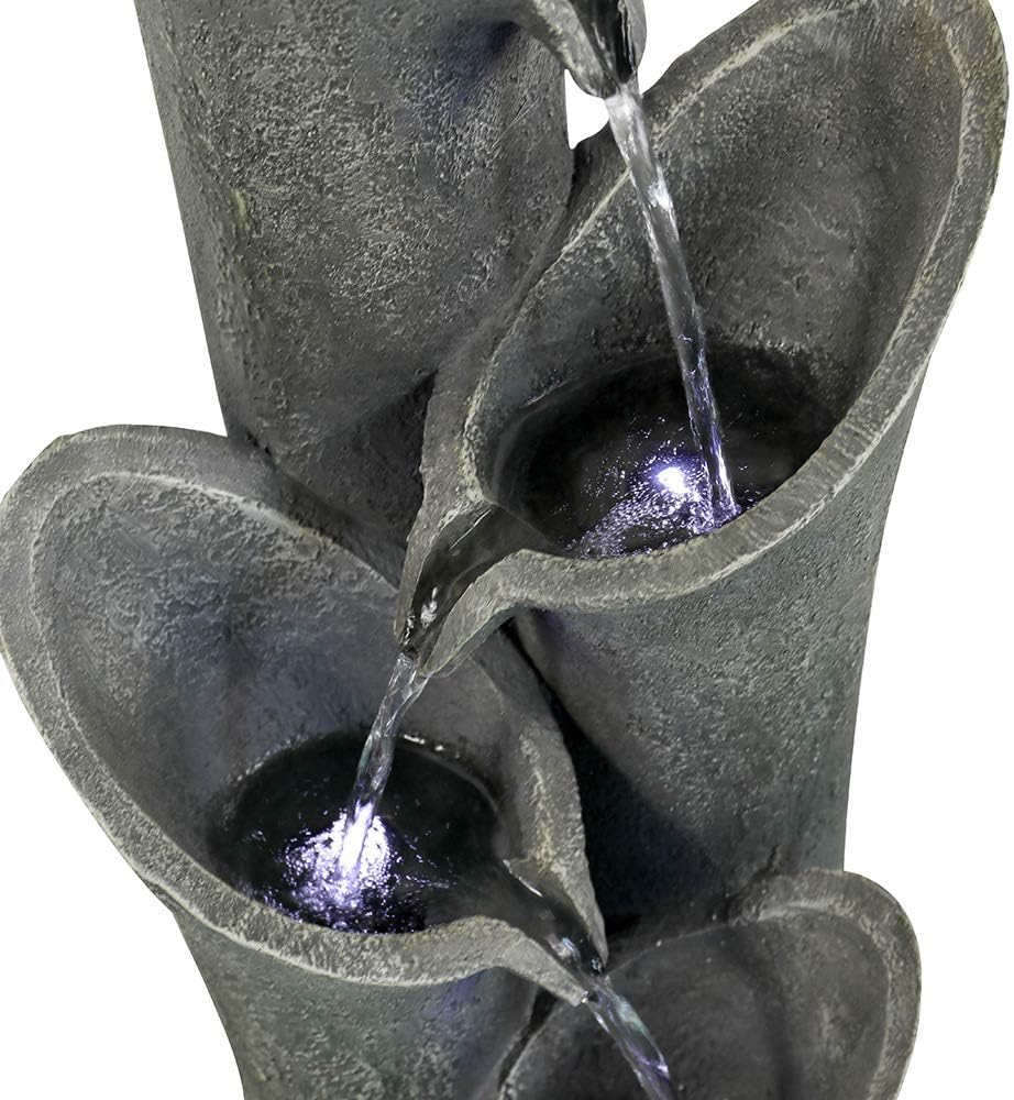 Chilscreamni Waterfall Garden Fountain w/LED Lights - 33 1/2' H Curved Cascading Indoor Outdoor Water Fountain with Built-in Quiet Pump&LED Lights, Perfect Garden Water Feature, Patio Fountain