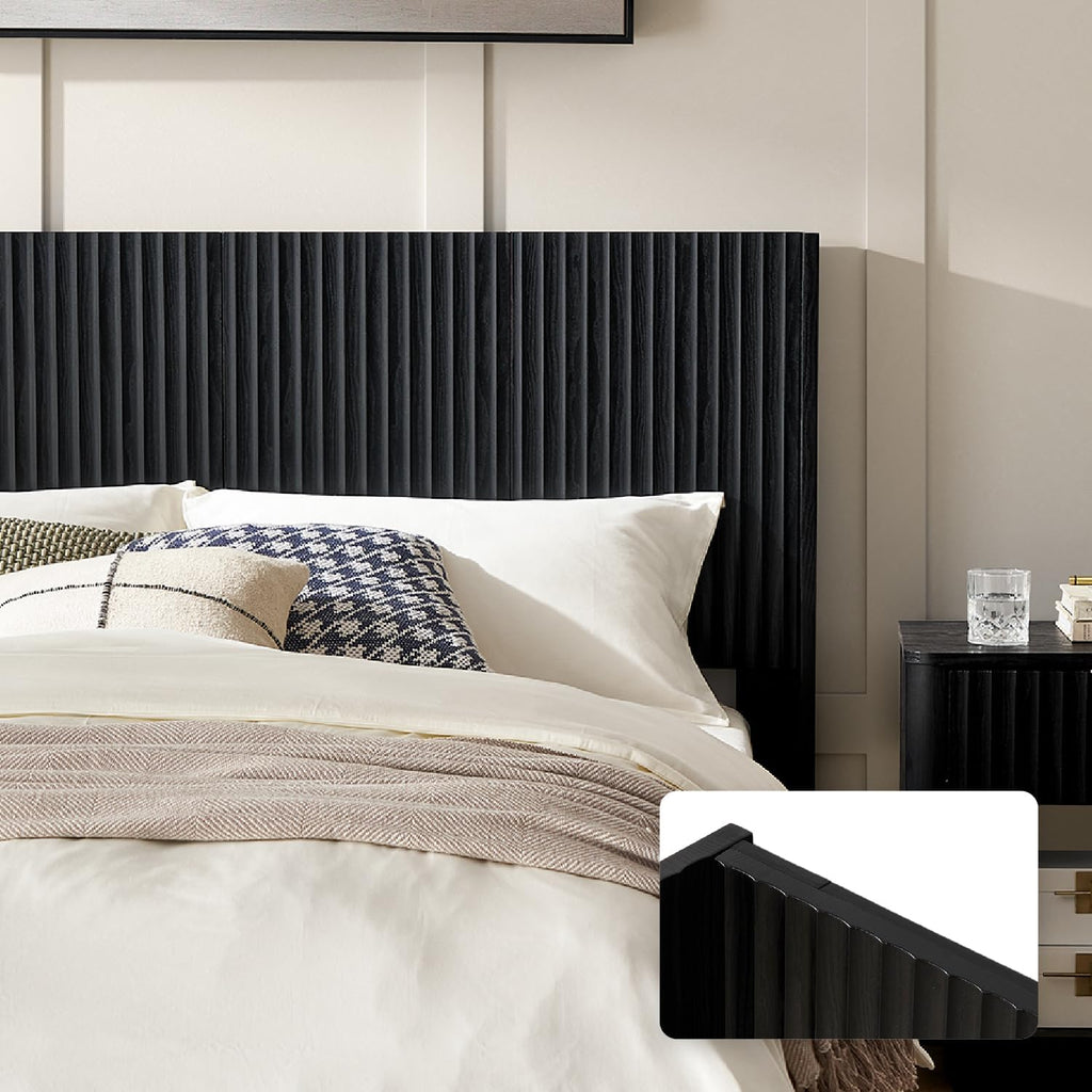 mopio Brooklyn Fluted Panel Wingback Headboard 62.4' - Wall Mount Headboard for Queen Bed, Modern Farmhouse Bedroom Decor, 4-Panel Assembly (Black Oak, Queen)