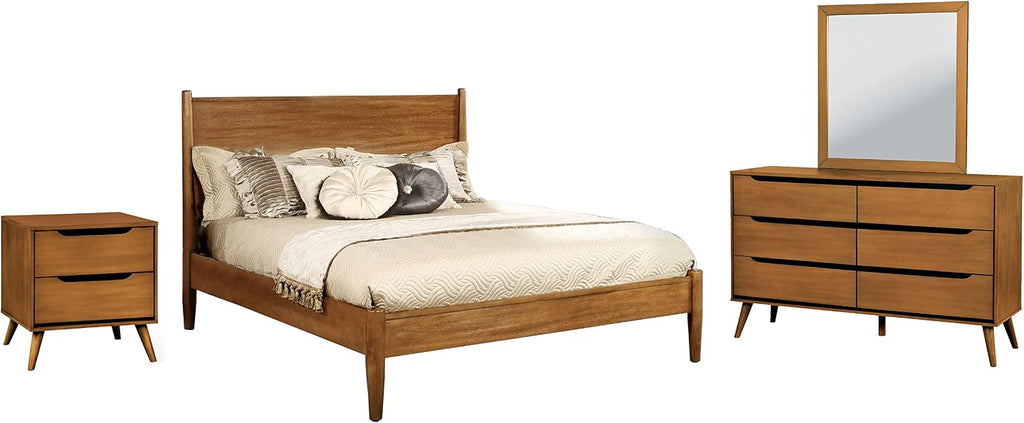 HOMES: Inside + Out Debonaze Mid-Century Modern Queen 4-Piece Bedroom Set, Oak