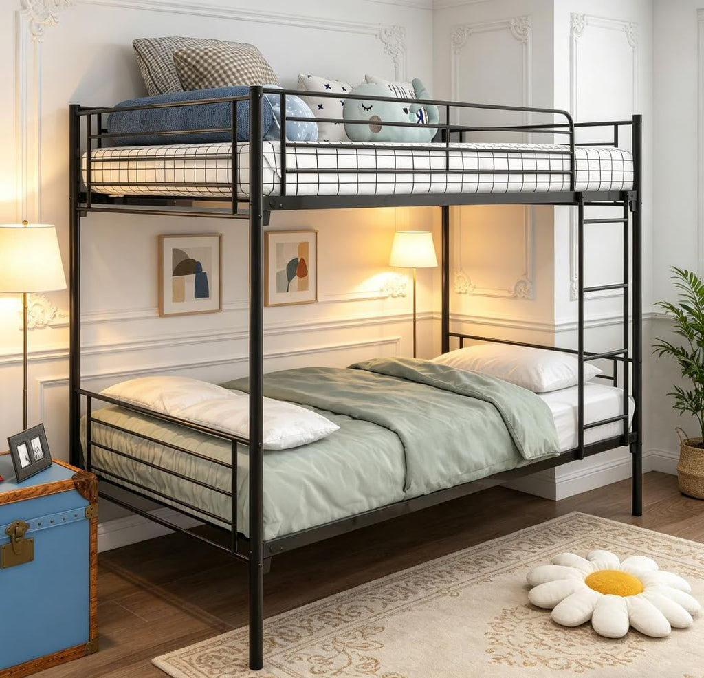 Bellemave Twin Over Twin Bunk Beds, Metal Bunk Bed Frame with Ladder and Full-Length Guardrail for Kids, Adults, Can be Split, Black