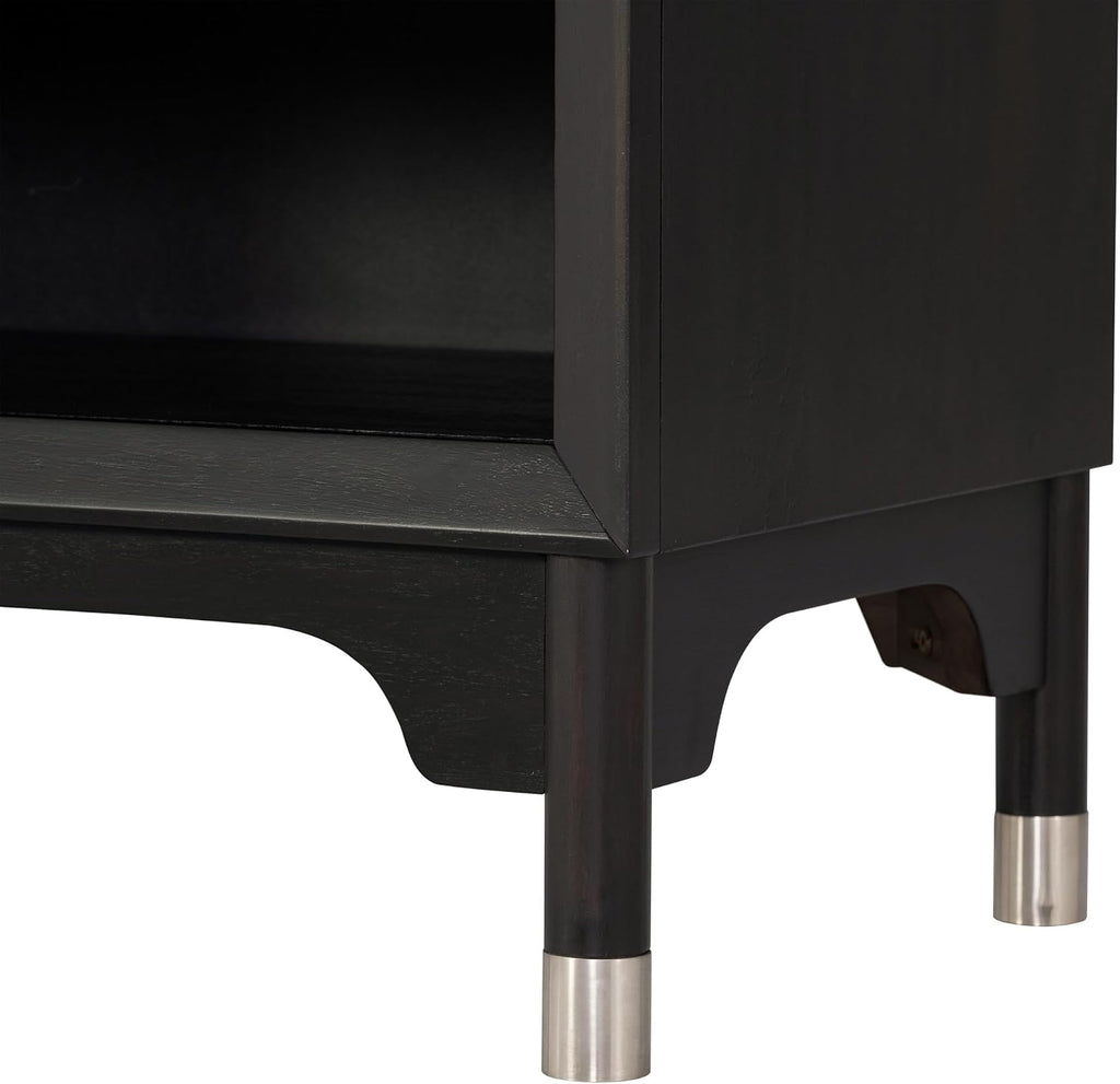 Furniture of America Forma Modern Solid Wood 3-Piece Bedroom Set with Storage Bed with LED Reading Lights, Ball-Bearing Glide, USB Charging Ports on Nightstands, No Box Spring Needed, King, Black