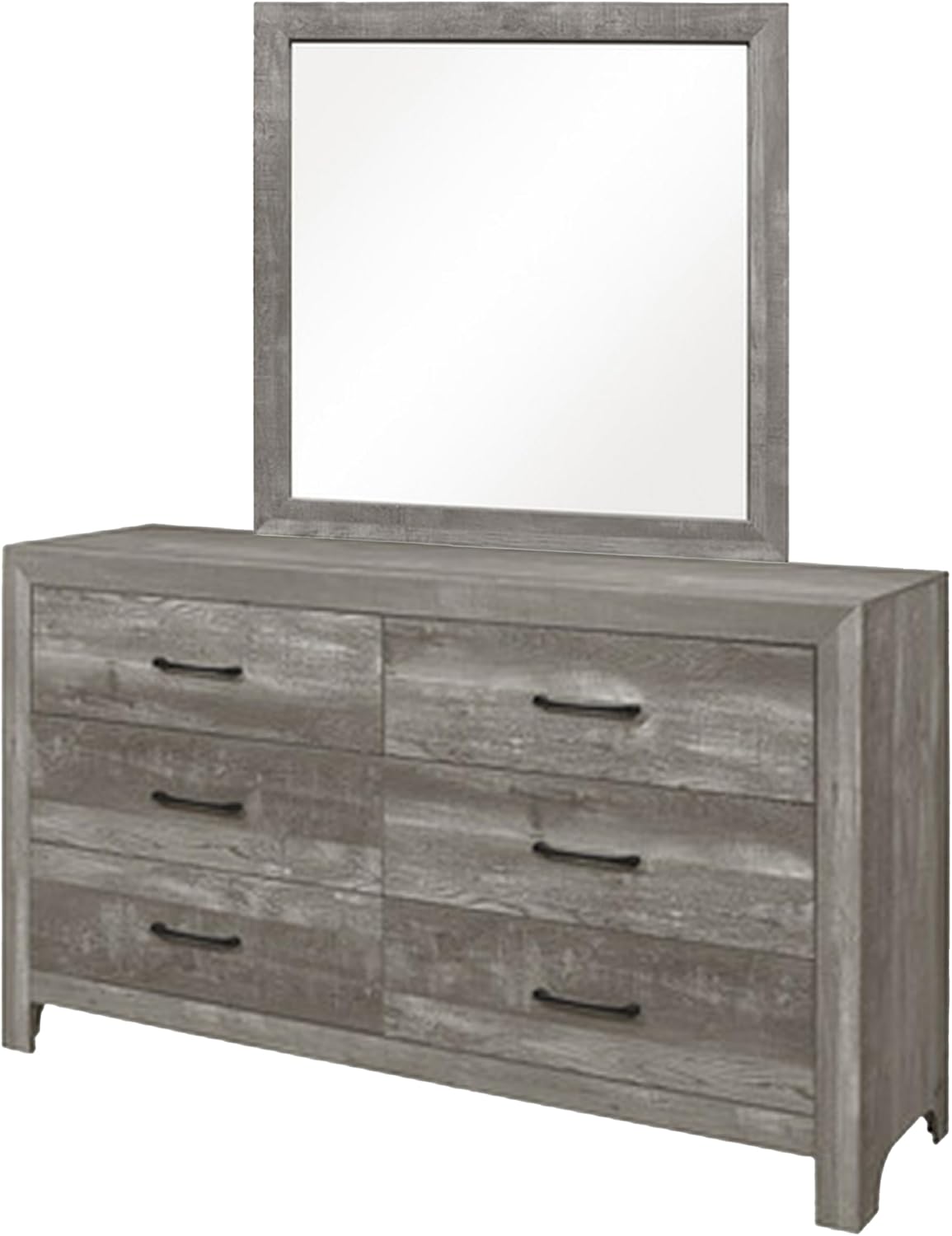 Benzara Ko Four Piece King Size Bedroom Set- Panel Detailing- Metal Handles