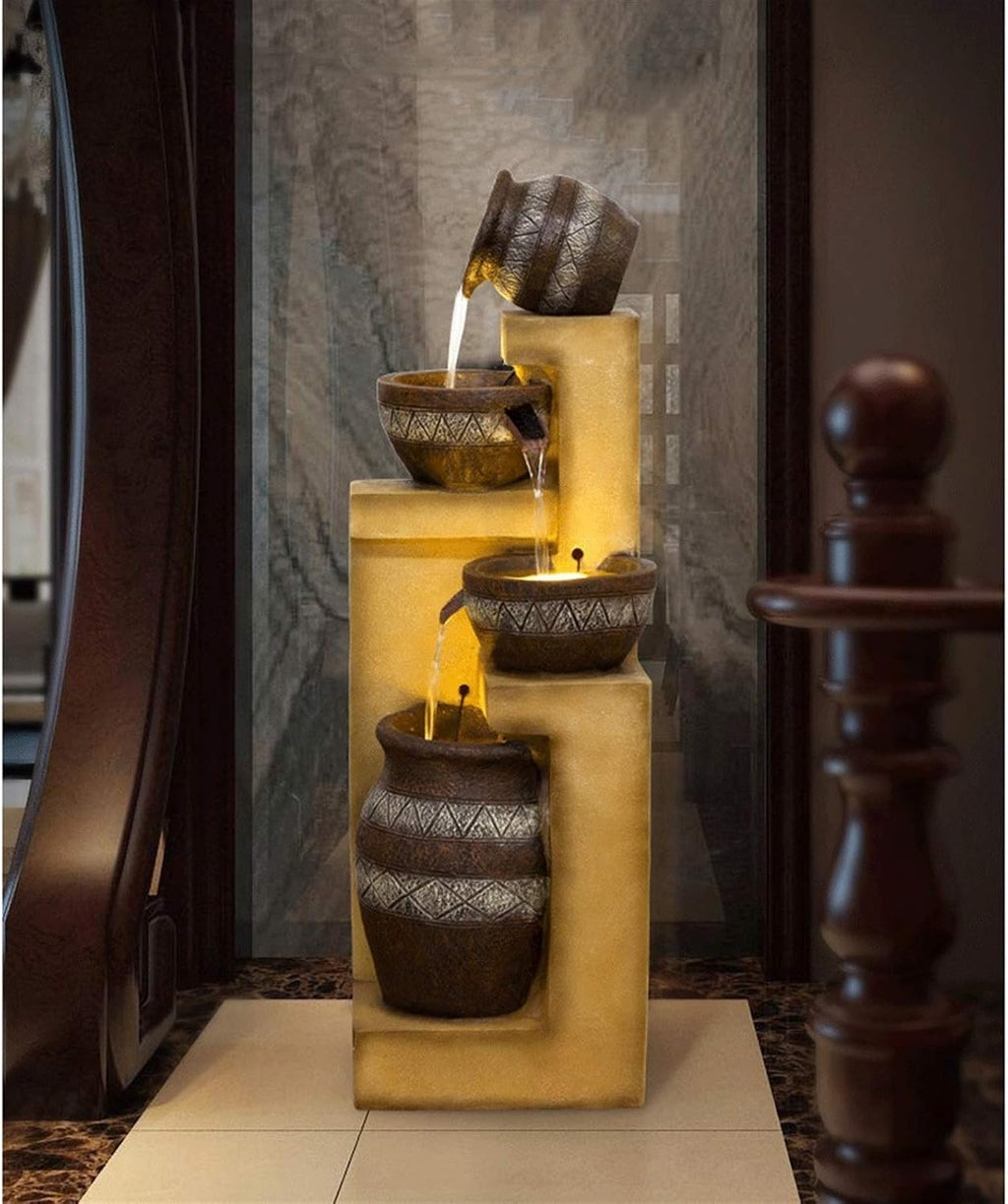 Water Fountain Cascading Resin-Rock Tabletop Fountain Indoors and Outdoors Water Feature Waterfall with LED Lights and Pump Decorative Fountain for Living Room Office Gardens Patios