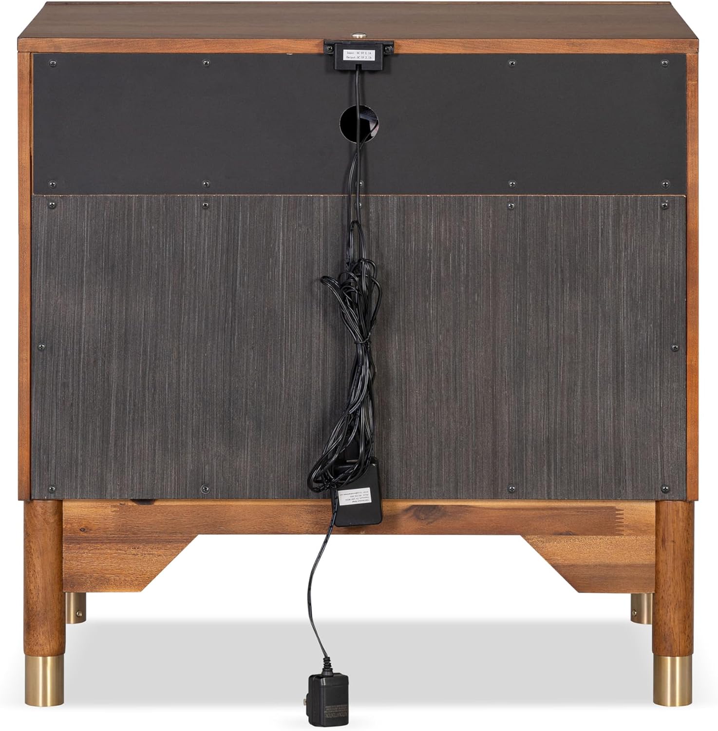 Furniture of America Forma Mid-Century Modern Solid Wood 2-Piece Bedroom Collection, Storage Bed Frame with LED Reading Light and Nightstand with Power Ports, No Box Spring Needed, Walnut, Queen