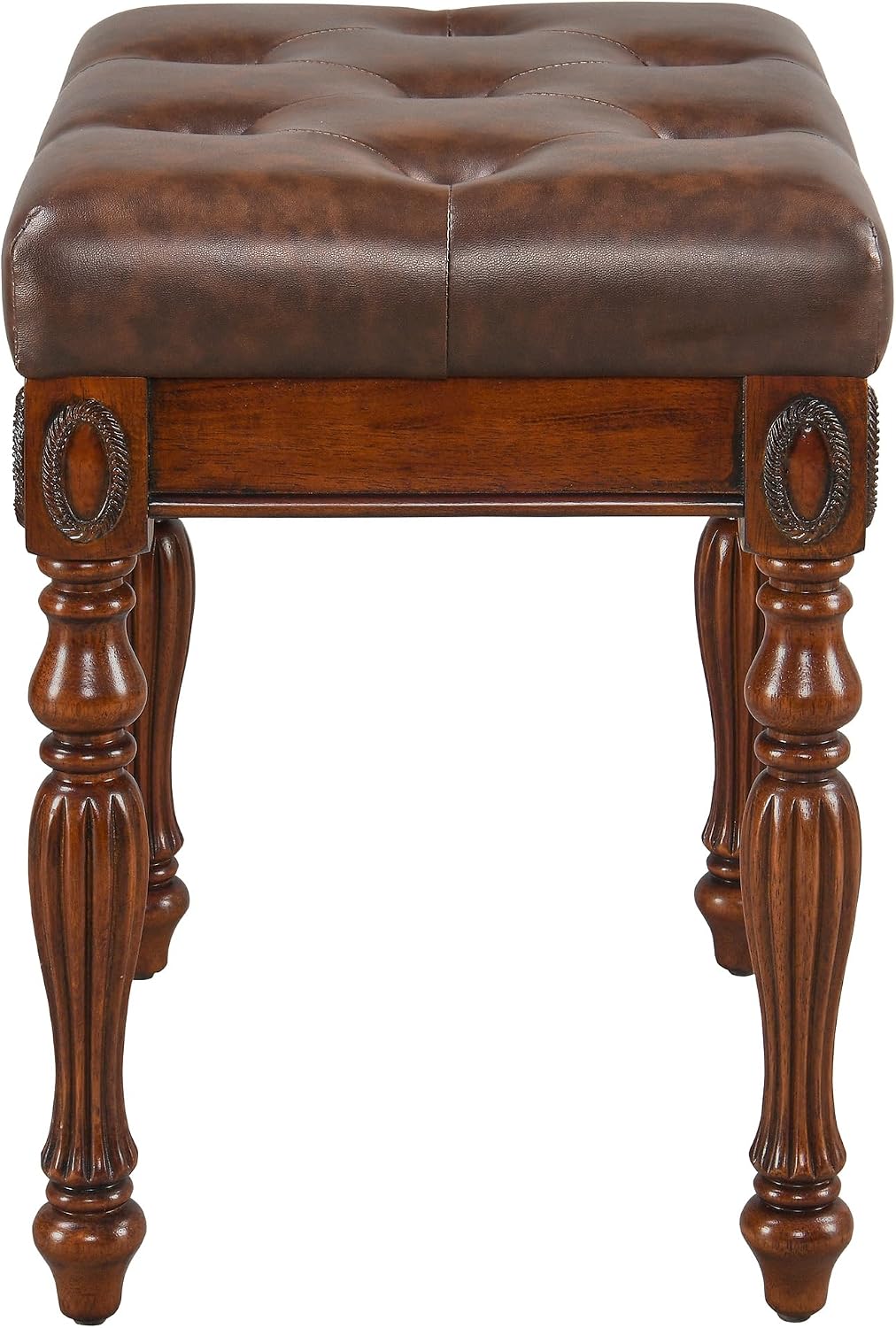 LEEMTORIG Traditional Shoe Bench with Button Tufted Pad & Wood Legs, Upholstered Entryway Bench for Bedroom Living Room Hallway, 18.5' x 14.2' x 18.9', Walnut & Cherry Brown FD-1533-BN