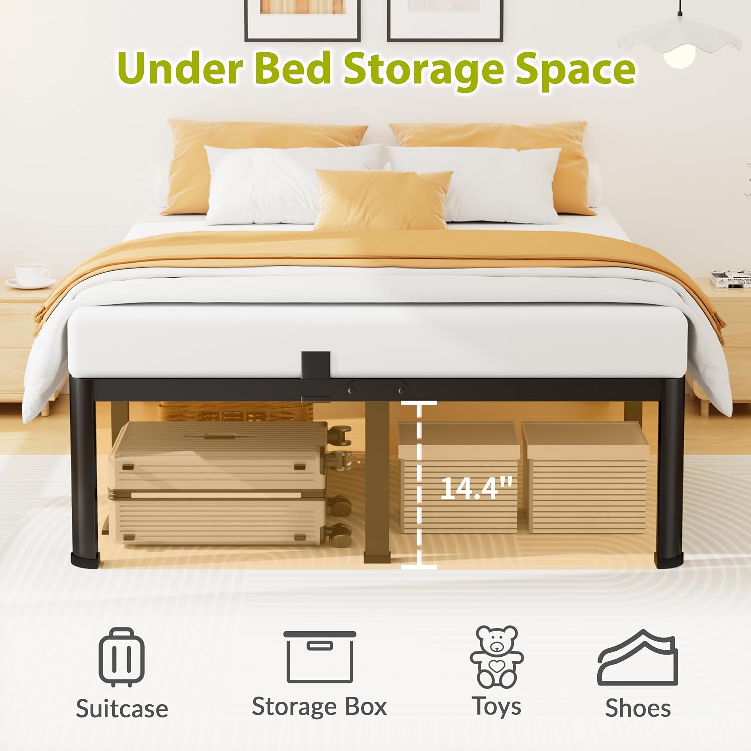 Superay 16 Inch King Size Metal Platform Bed Frame with Round Corners, Storage Space Under High Bed Frame-Heavy Duty Steel Slats Support, Noise Free - Easy Assembly - No Box Spring Needed