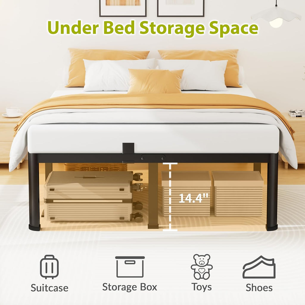 Superay 16 Inch Queen Size Metal Platform Bed Frame with Round Corners, Storage Space Under High Bed Frame-Heavy Duty Steel Slats Support, Noise Free - Easy Assembly - No Box Spring Needed