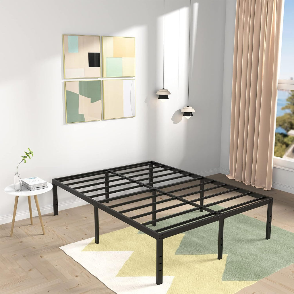 DiaOutro 18 Inch Full XL Bed Frame Heavy Duty Metal Platform No Box Spring Needed, Maximum Storage, Easy Assembly, Noise Free, Black