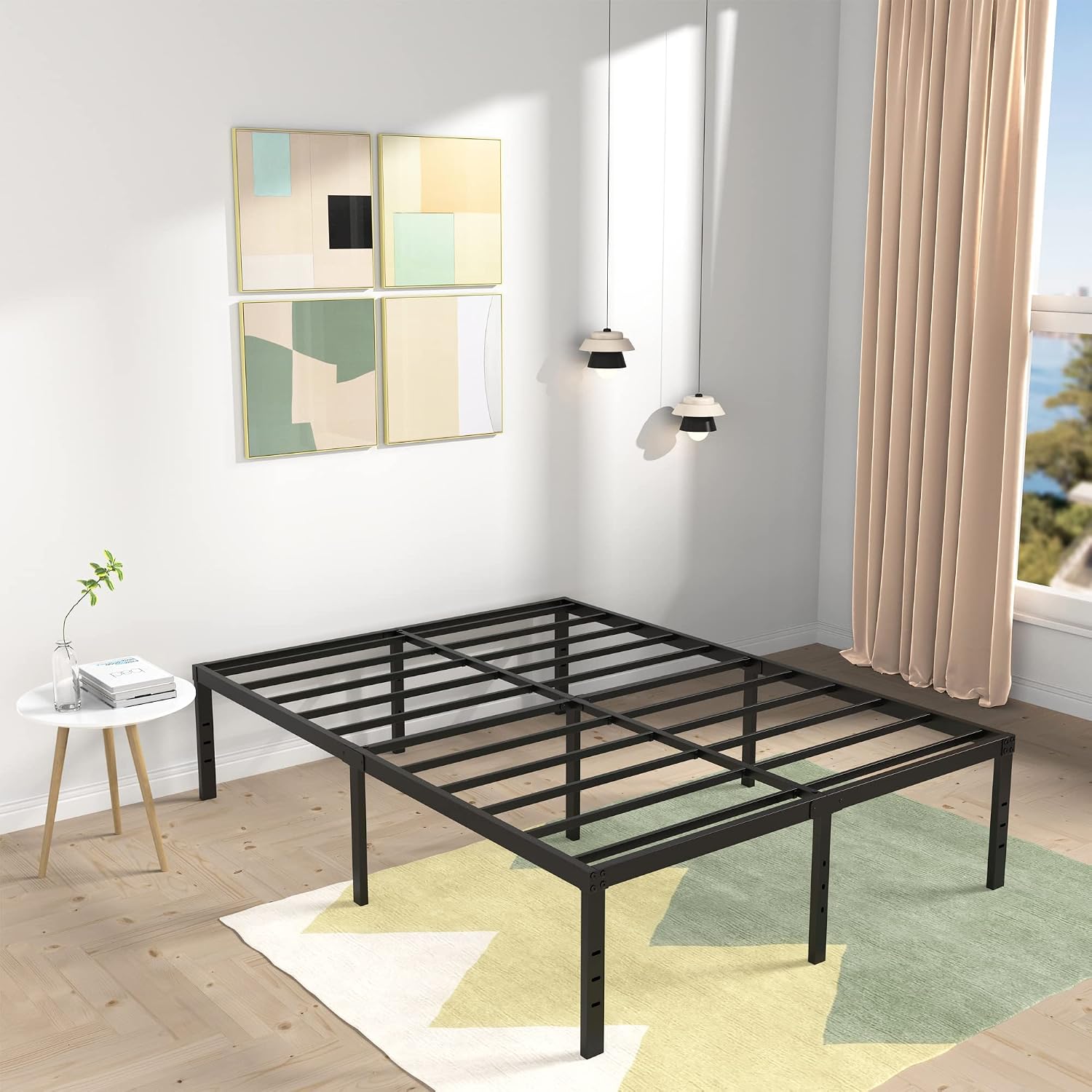 DiaOutro 18 Inch Full XL Bed Frame Heavy Duty Metal Platform No Box Spring Needed, Maximum Storage, Easy Assembly, Noise Free, Black