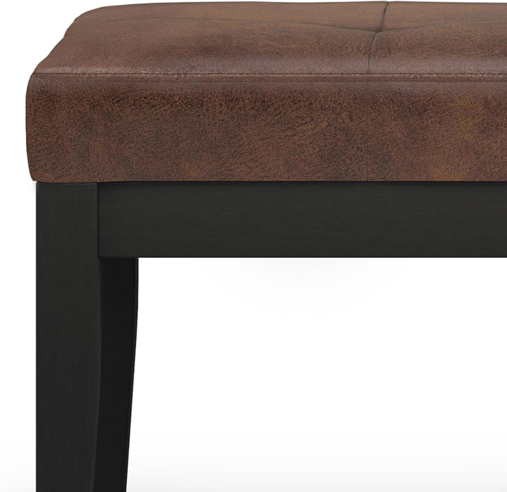 SIMPLIHOME Lacey Tufted Ottoman Bench - 41 inch Wide Upholstered Vegan Leather Rectangle Ottoman in Distressed Chestnut Brown, Contemporary Bench for Bedroom with Stitching Detail, Assembled
