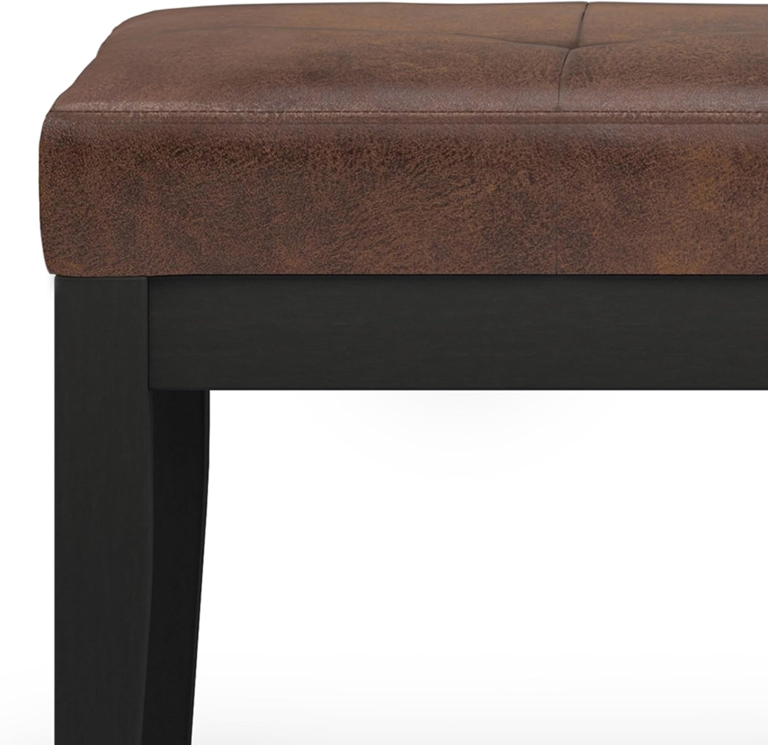 SIMPLIHOME Lacey Tufted Ottoman Bench - 41 inch Wide Upholstered Vegan Leather Rectangle Ottoman in Distressed Chestnut Brown, Contemporary Bench for Bedroom with Stitching Detail, Assembled