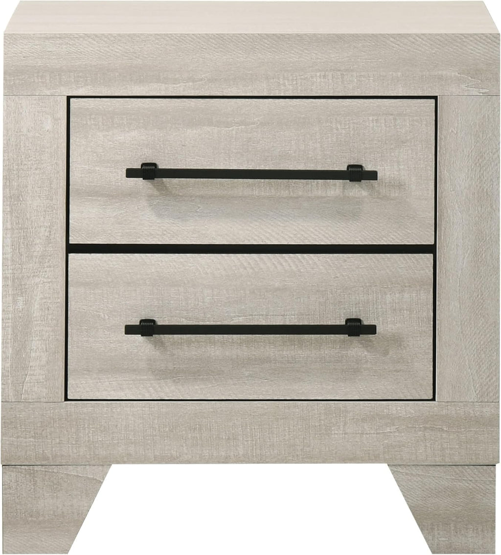 3pc Eastern King Bed 2X Nighttand Set Metal Handles Central Metal Glides Platform Bed Light Gray Finish Bedroom Furniture