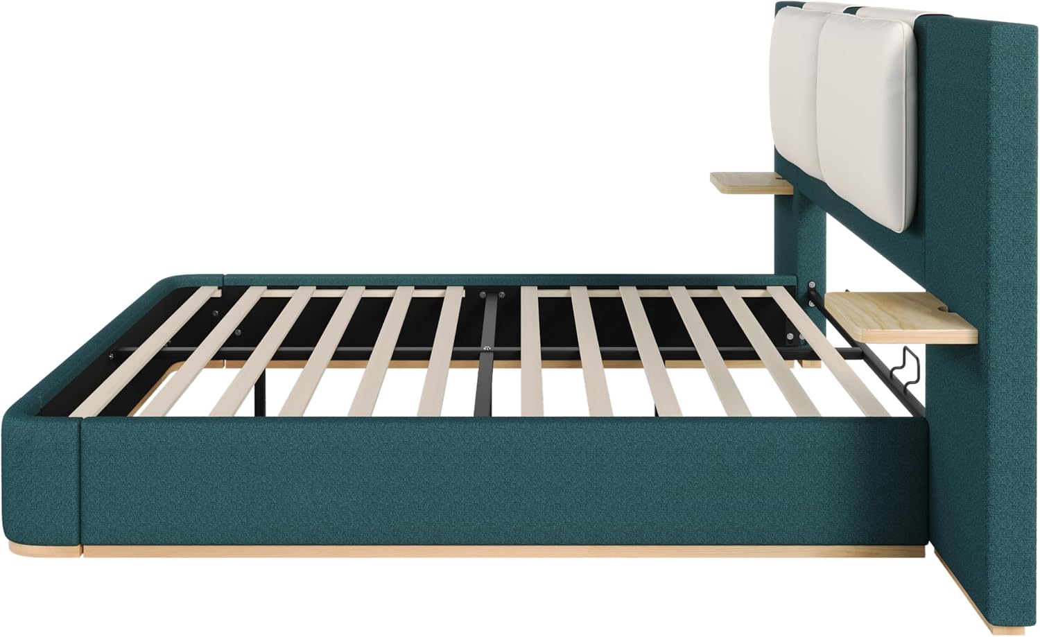 Green Bed Frame with Soft Upholstered Storage Tall Headboard, Queen Size Floor Platform Bed Frames, Anti-Collision Curved Footboard Bedroom Sets,No Box Spring Needed (Green, Queen)