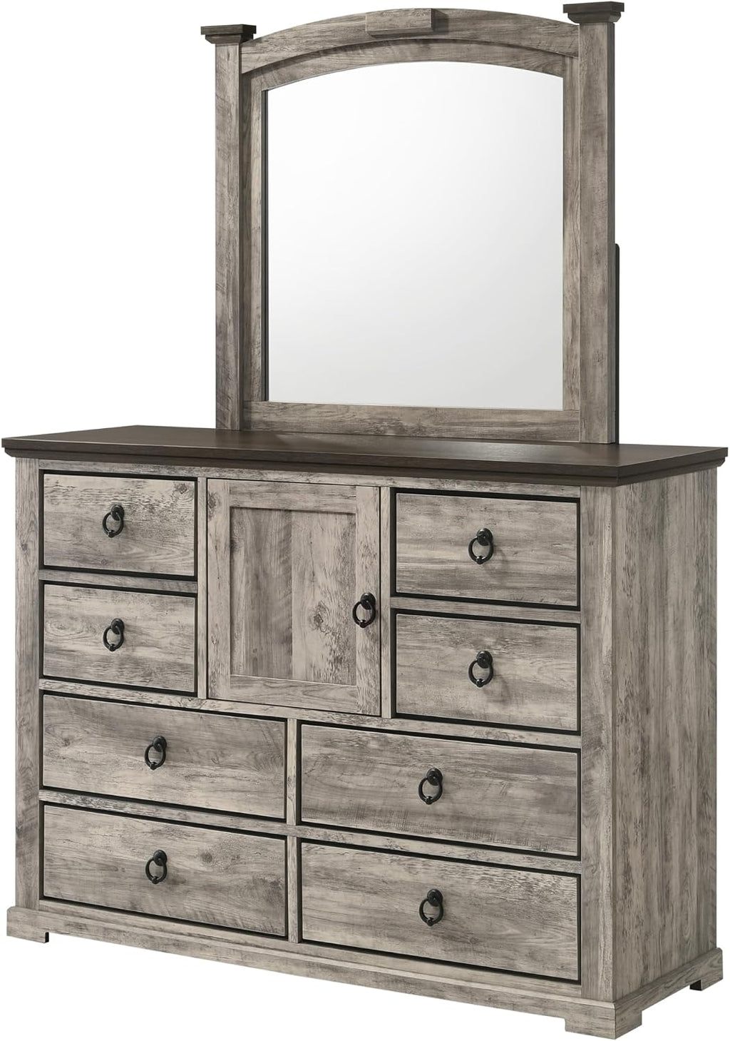 Generic Rustic Gray Poster King Size 6pc Panel Bed Set Storage Wooden Master Bedroom Furniture, Grey