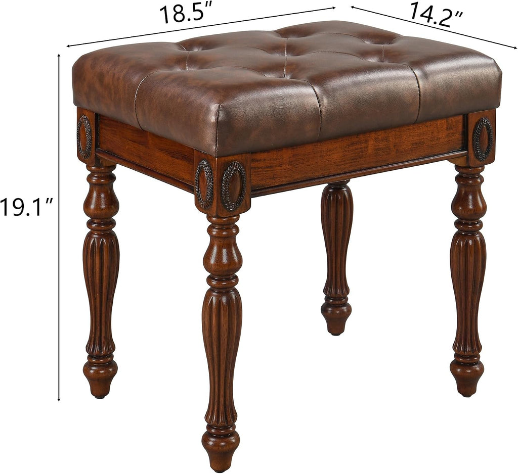 LEEMTORIG Traditional Shoe Bench with Button Tufted Pad & Wood Legs, Upholstered Entryway Bench for Bedroom Living Room Hallway, 18.5' x 14.2' x 18.9', Walnut & Cherry Brown FD-1533-BN