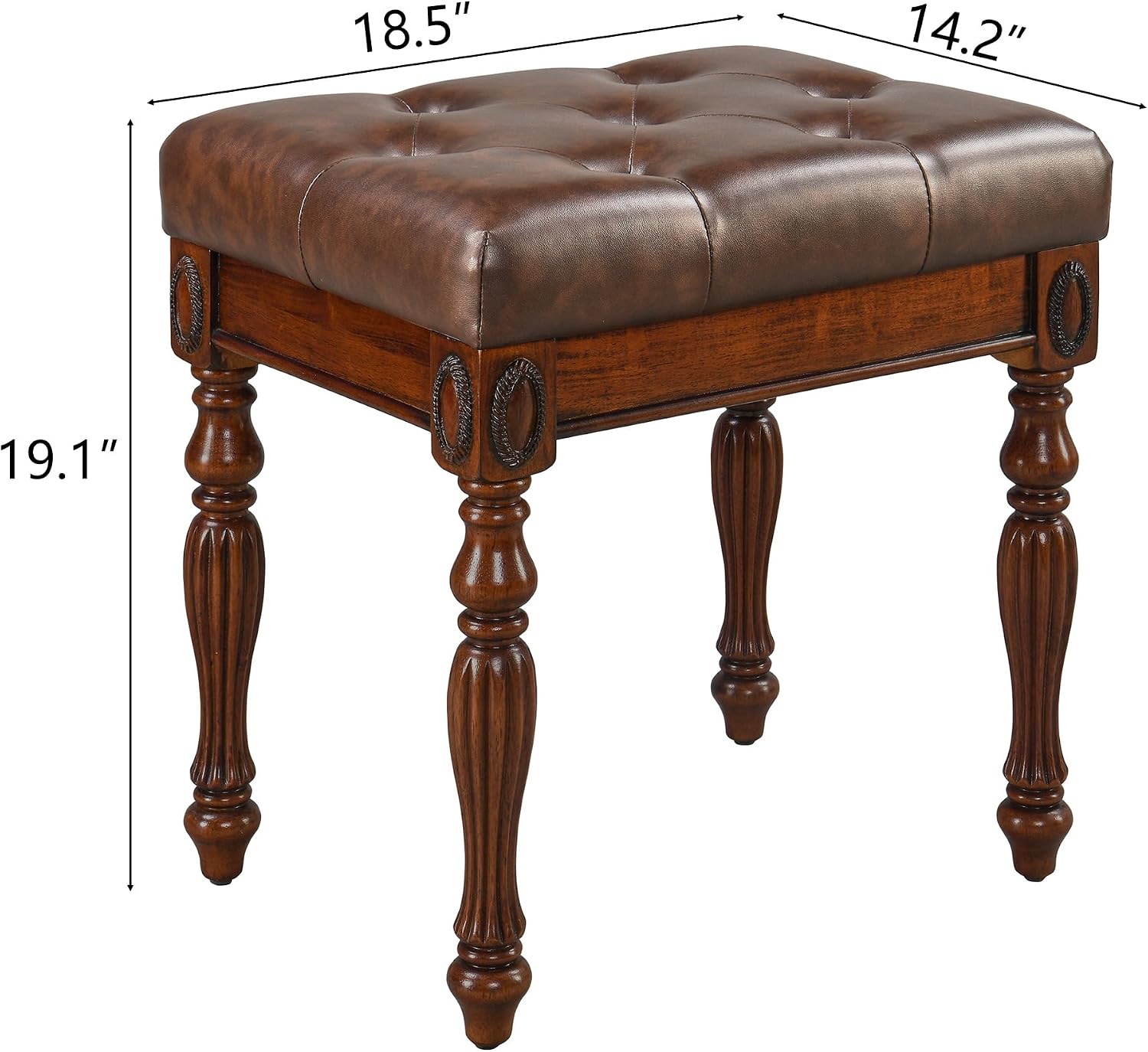 LEEMTORIG Traditional Shoe Bench with Button Tufted Pad & Wood Legs, Upholstered Entryway Bench for Bedroom Living Room Hallway, 18.5' x 14.2' x 18.9', Walnut & Cherry Brown FD-1533-BN