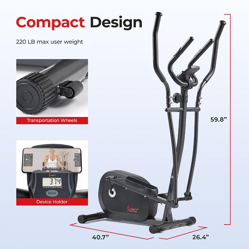 Sunny Health & Fitness Smart Upright Elliptical w/Pulse Sensor Built-in, Indoor Full-Body Cross-Training & Cardio Exercise Machine for Home, Free SunnyFit App Connection