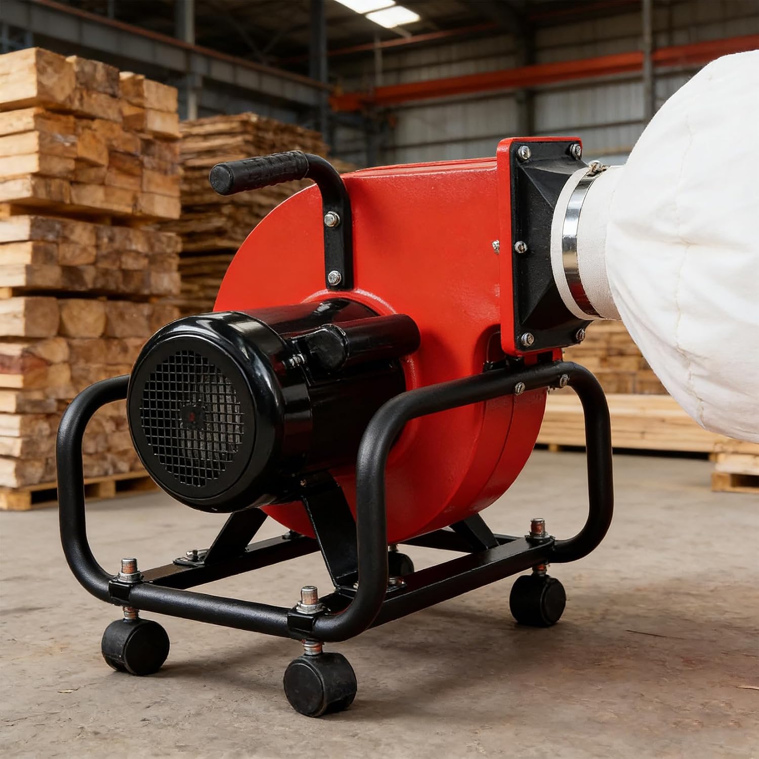 Horizontal Woodworking Dust Collector 750W (1HP) Electric Dust Extraction Machine with 15-Gallon Bag, Mobile Base, Wall Mount for Efficient Workshop and Garage Cleanup