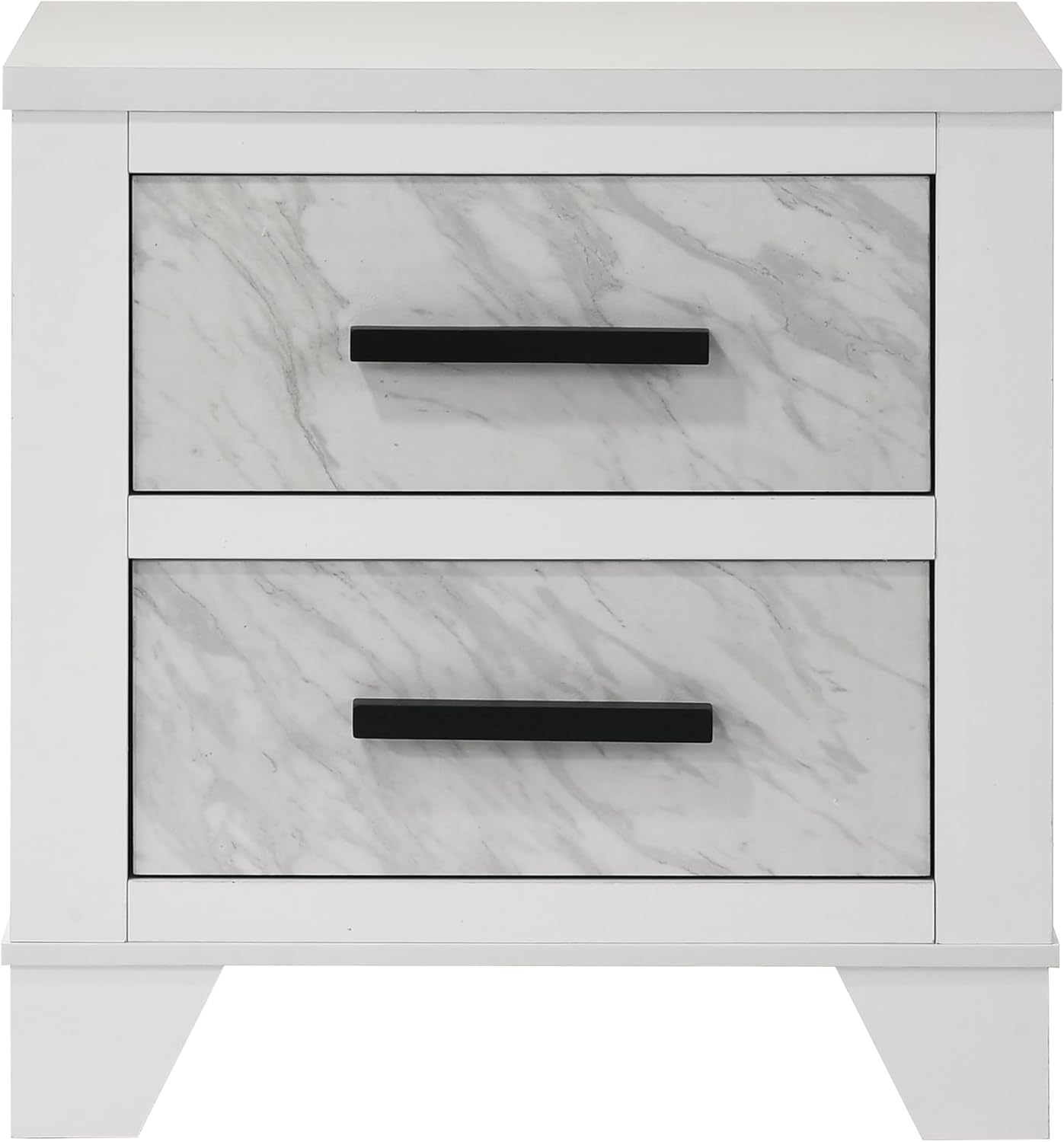 Furniture of America Anton Modern Solid Wood 3-Piece Bedroom Set with Faux Marble Headboard Bed, Metal Center Glide on Nightstand and Chest, Box Spring Needed for Bedroom, Guest Room, Queen, White