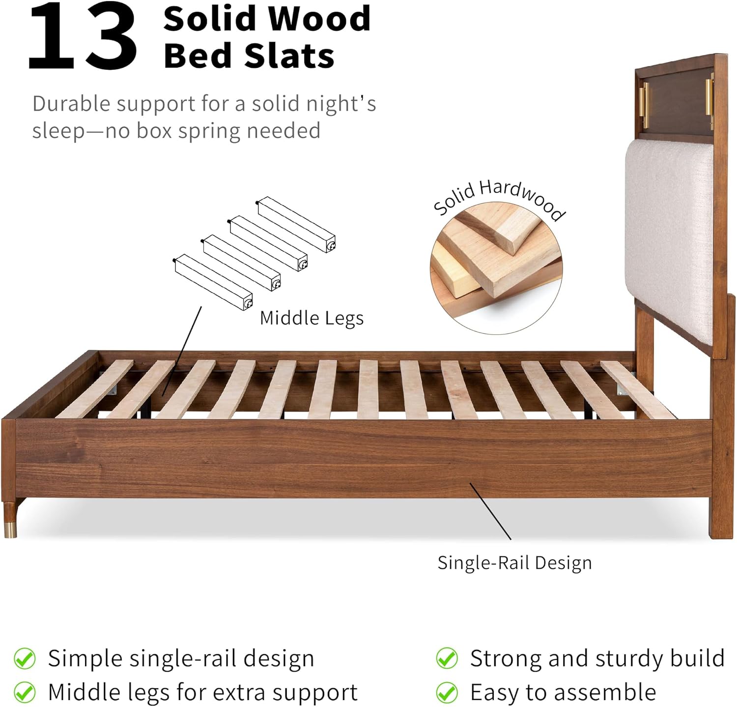 Furniture of America Forma Modern Solid Wood 3-Piece Bedroom Set with Upholstered Bed with LED Lights, Ball-Bearing Glide on Nightstand and Chest, No Box Spring Needed, King, Walnut