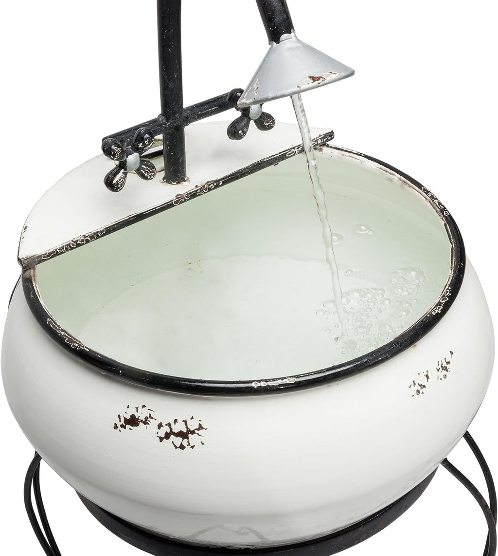 Alpine Corporation YHL170 32' Indoor/Outdoor Antique Metal Sink Water Fountain with Stand – Charming Waterfall Feature for Garden, Patio & Home Decor, White