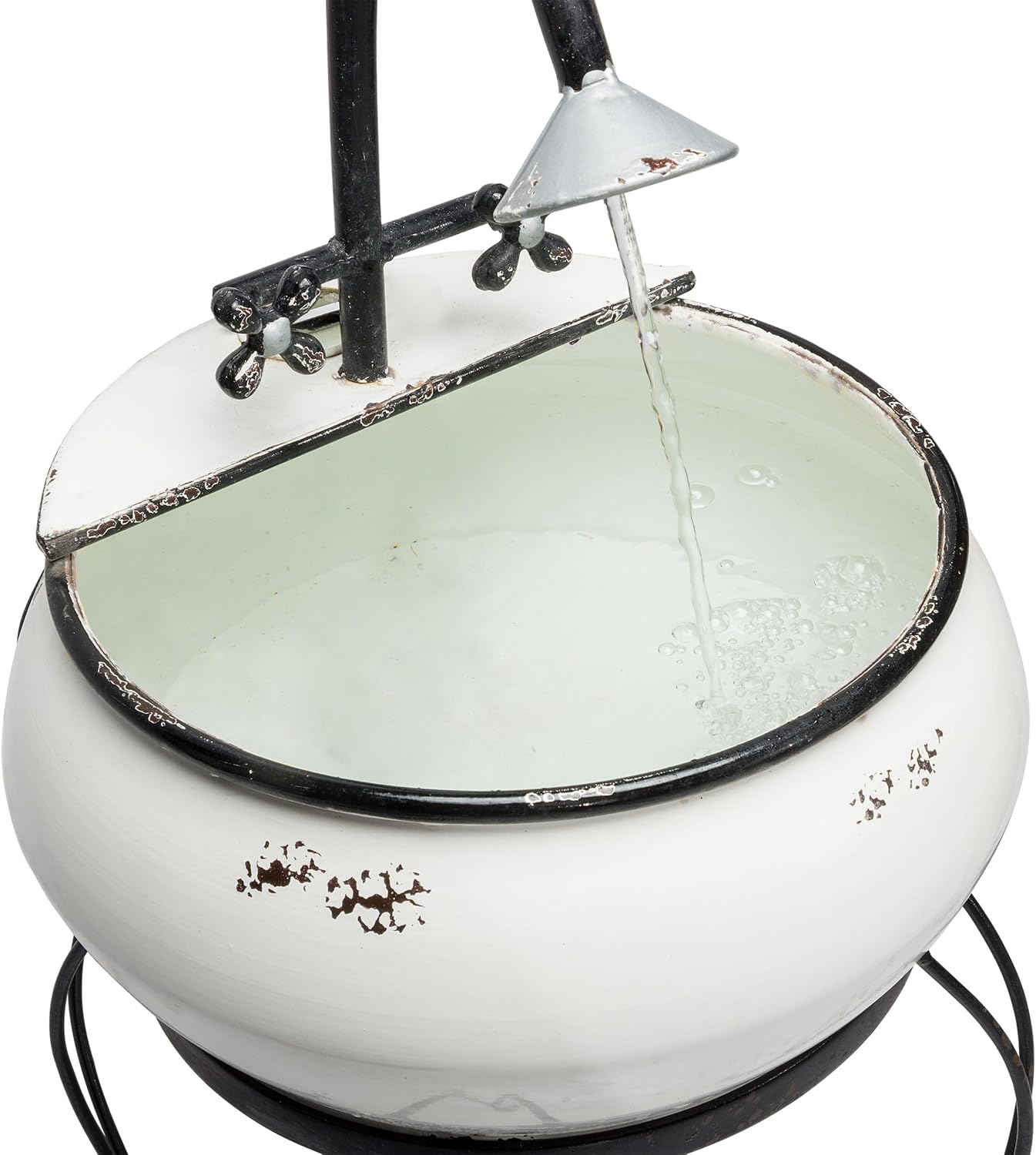 Alpine Corporation YHL170 32' Indoor/Outdoor Antique Metal Sink Water Fountain with Stand – Charming Waterfall Feature for Garden, Patio & Home Decor, White