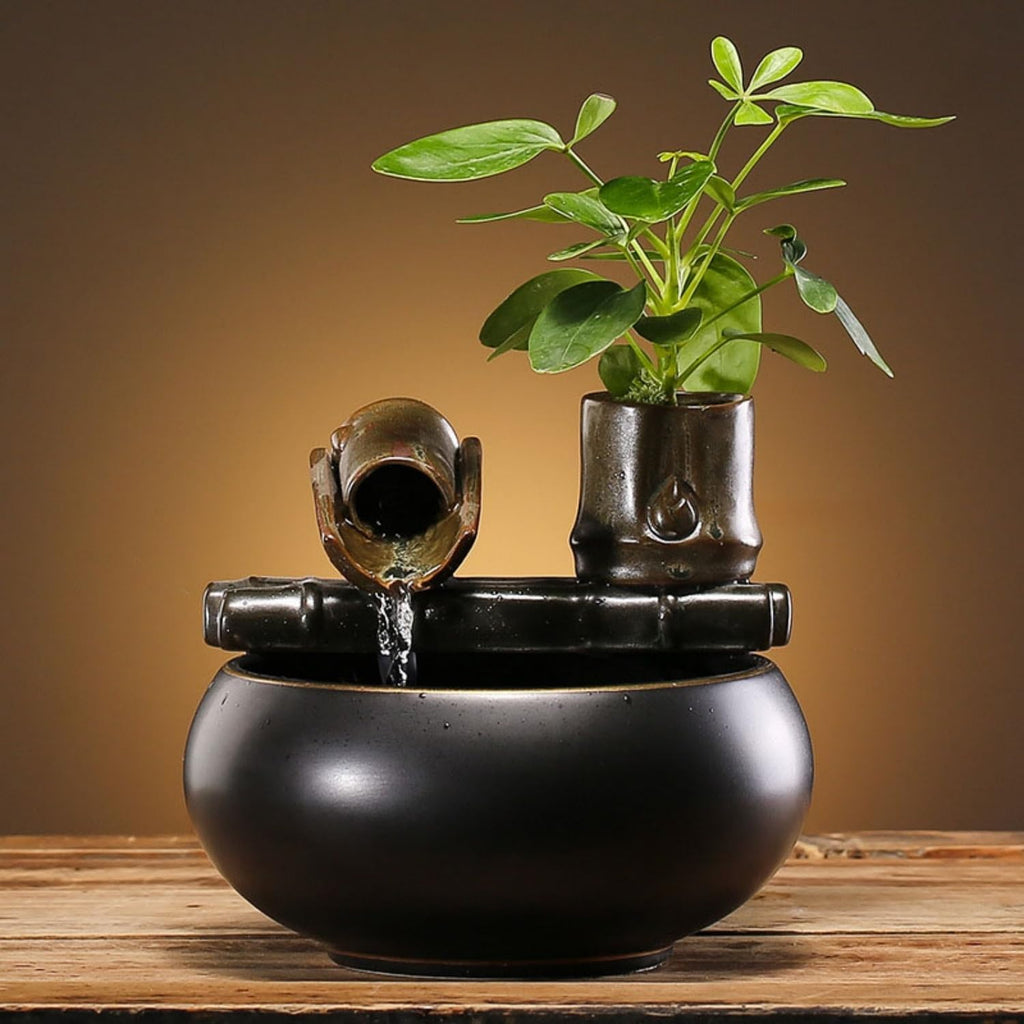 Ceramic Small Tabletop Fountain, Outdoor Feng Shui Zen Water Fountain, Cycle Waterfall Fountain Eagle-Beak Water Outlet Design for Table Desk Office Patio, 6.69'(A)