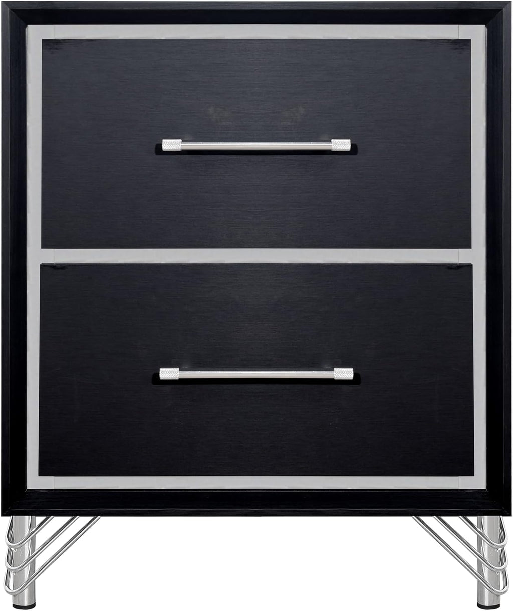 New Classic Furniture Ava 4-Piece Wood Queen Bedroom Set with Nightstand, Ebony Black