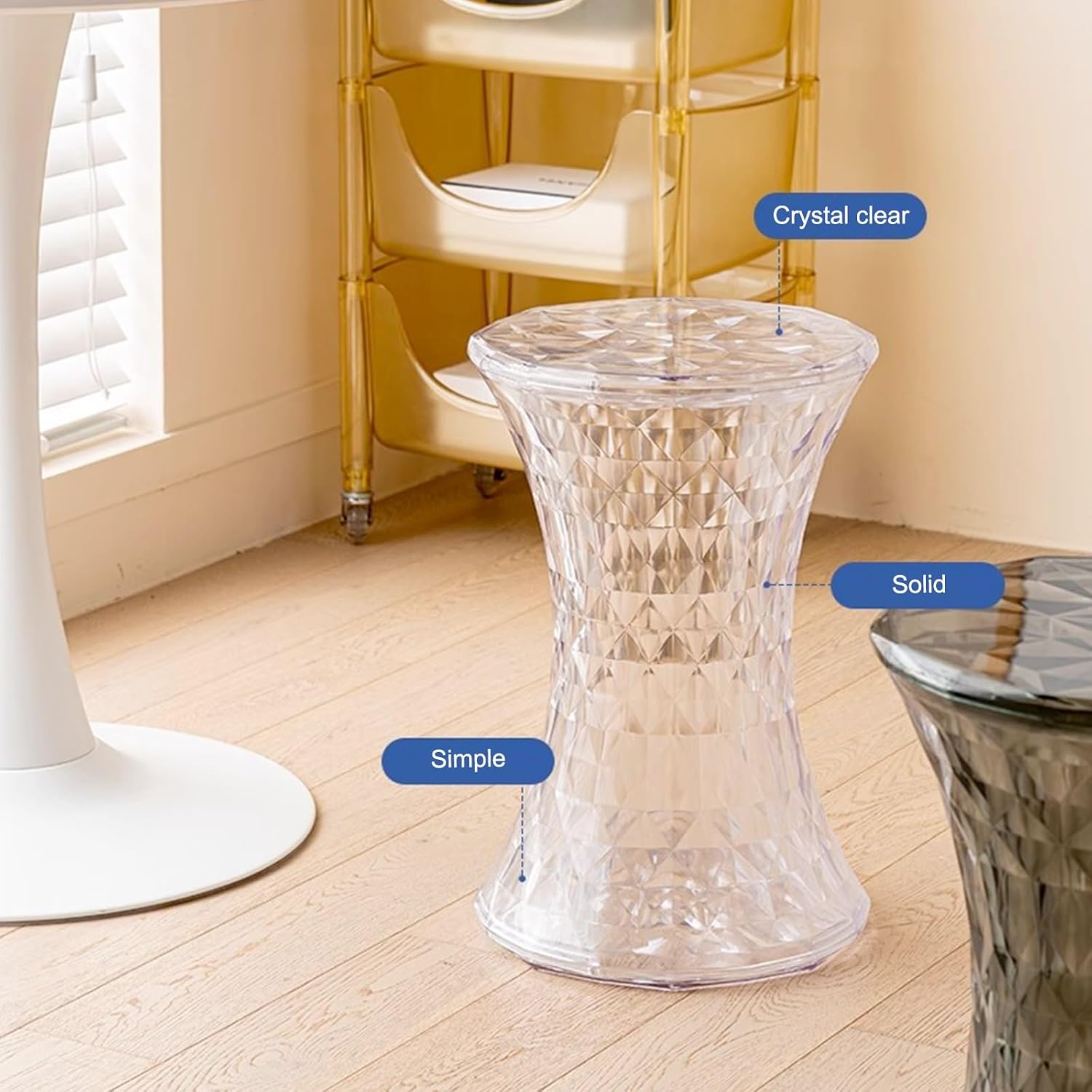 Acrylic Transparent Drum Table, Diamond Shaped Modern Vanity Stool/Side Table, Rounded and Soft Corners, Stable Support for Chair Feet, for Indoor and Outdoor Use(Orange)
