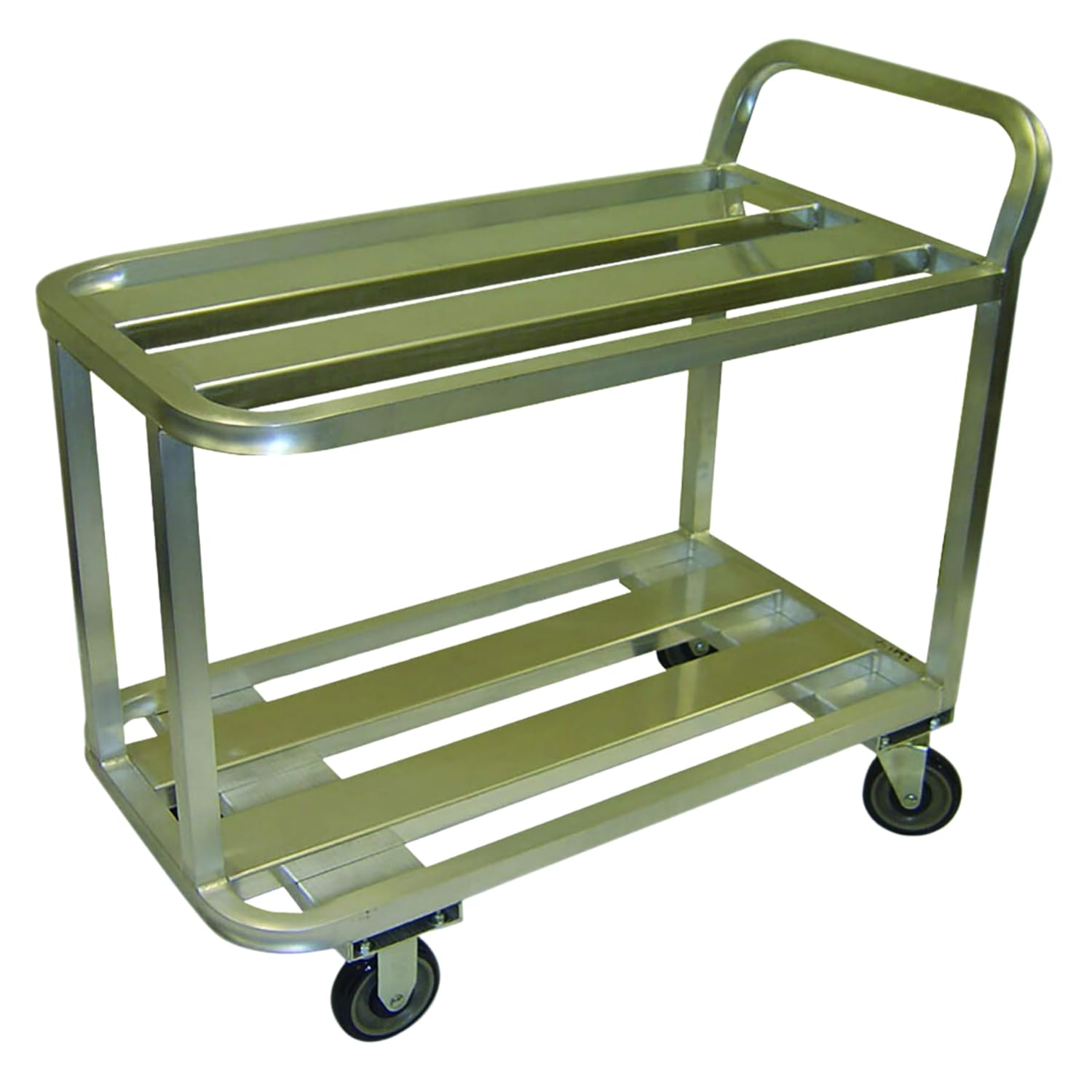 ALUC-2-2036-36H Stocking Utility Cart, 2 Shelves, Open Base, 20' x 42' Shelf Size, Push Handle, All Welded Aluminum Construction, 1,200 lbs., for Commercial Use, NSF