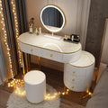 Corner Makeup Table Set Makeup, Women Dresser Table Vanity with 5-6 Drawers, Vanity Dressing Table with 360° Rotating Mirror, Makeup Vanity Benches Vanity Desk ，100cm White Round Stool