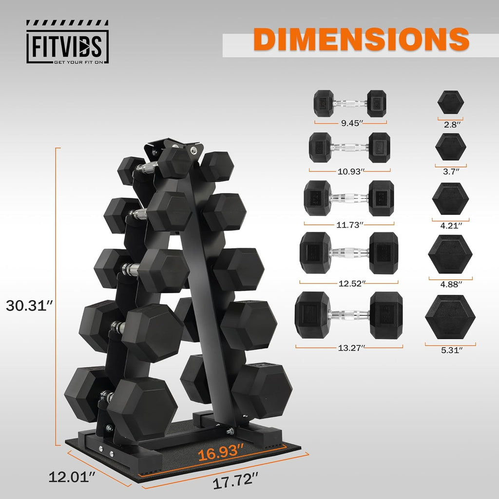 Fitvids Rubber Coated Hex Dumbbell Set with Storage Rack, 100/150/200/550 LB Hand Weight Set with Anti-Slip Grip for Home Gym