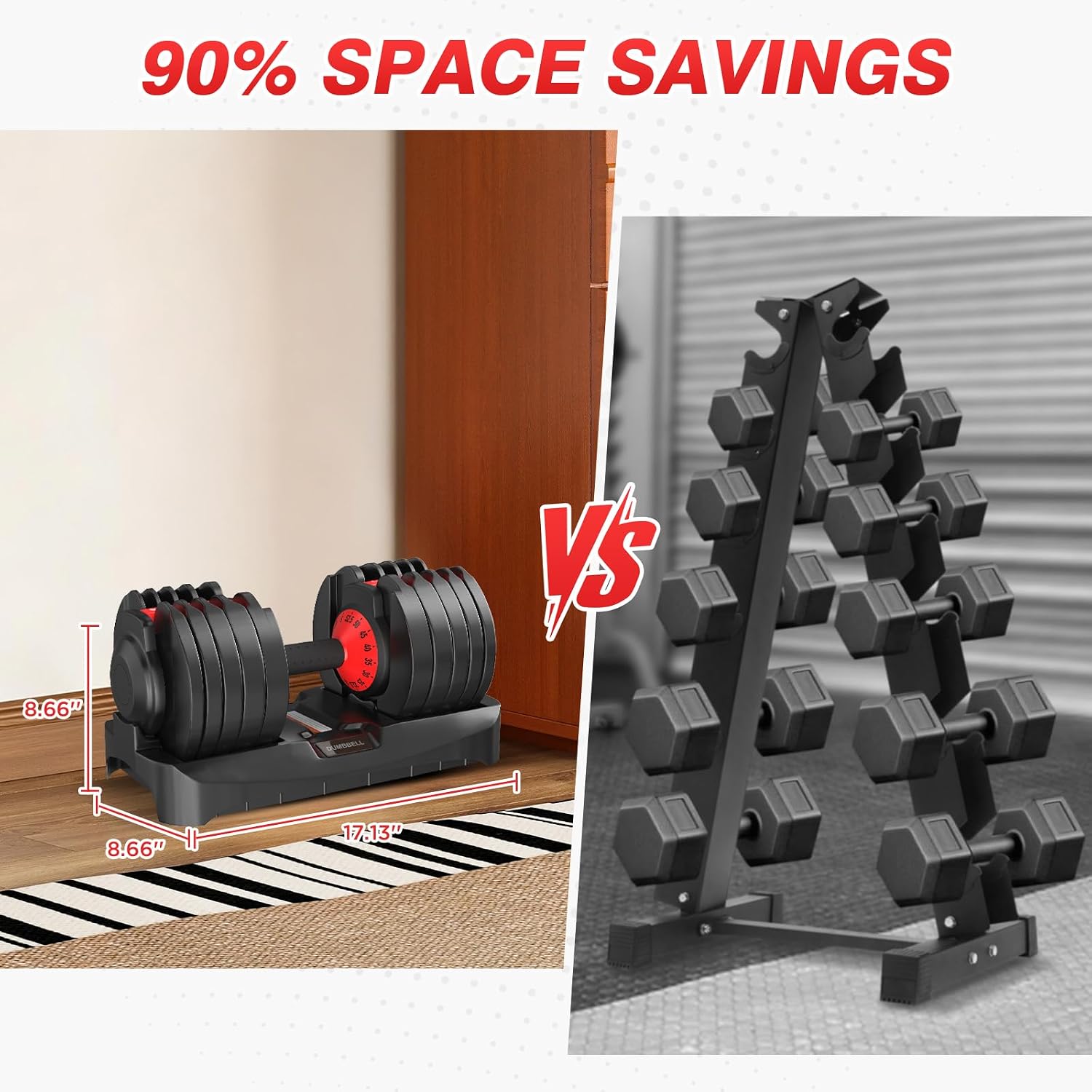Adjustable Dumbbells Set, 10 in 1/15 in 1 Free Adjustable Weights Dumbbells Set, 25/55/52.5lbs Weights Set with Anti-Slip Handle, Fast Adjust Equipment Compact for Home Gym Strength Training