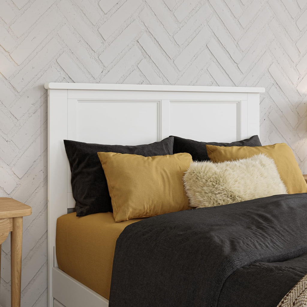 HomeStock Victorian Headboard with USB Charger Wood Panel Design Metal Bed Frame Compatible White/Twin